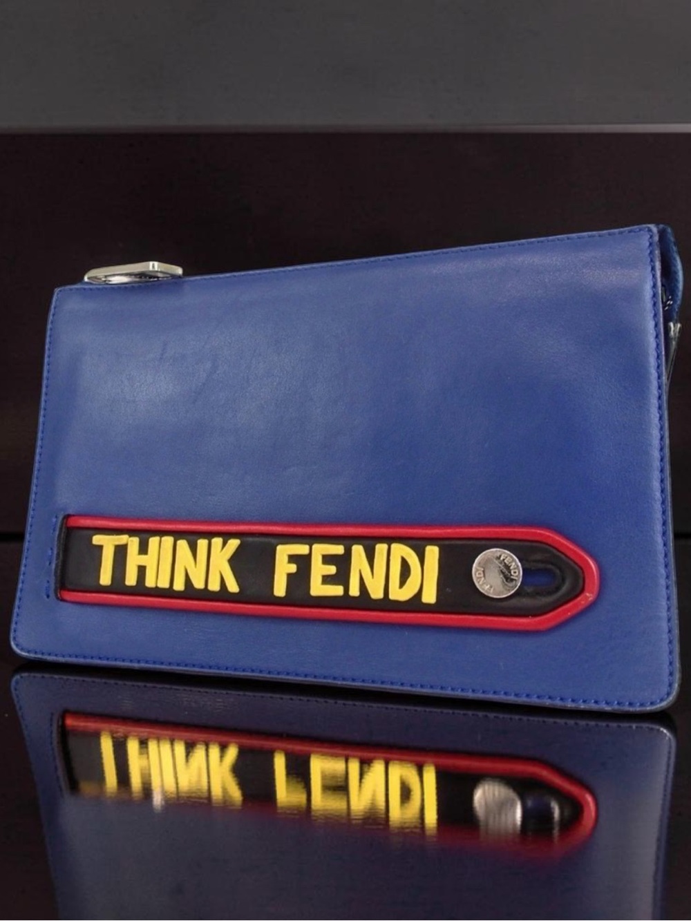 FENDI Think Fendi Graphic Leather Clutch Bag 🩵
